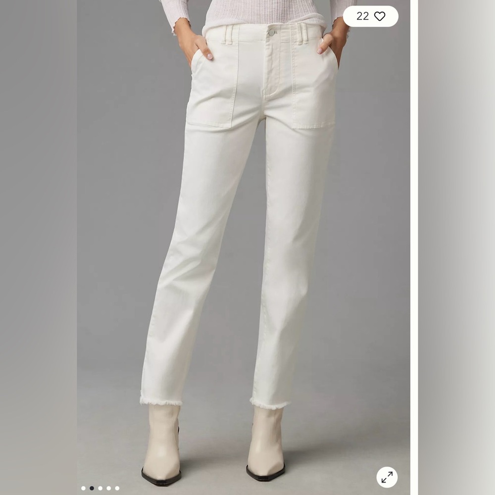 NWT Anthropologie Pilcro White Cropped Straight-Leg High Rise Utility Pants 28